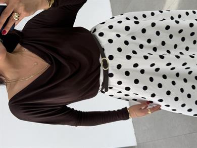 Kahve Buzzy Geniş Yaka Bluz