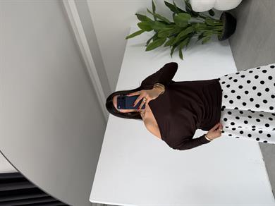 Kahve Buzzy Geniş Yaka Bluz