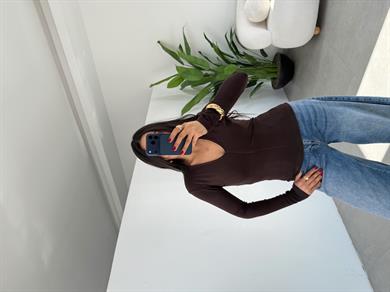 Kahve Buzzy V Yaka Uzun Kollu Body