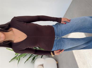 Kahve Buzzy V Yaka Uzun Kollu Body