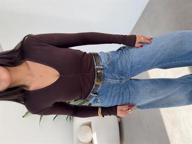 Kahve Buzzy V Yaka Uzun Kollu Body