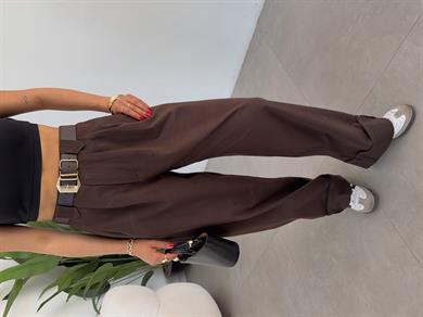 Kahve Çift Pile Gabardin Pantolon