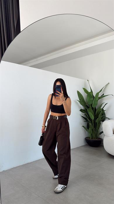 Kahve Çift Pile Gabardin Pantolon