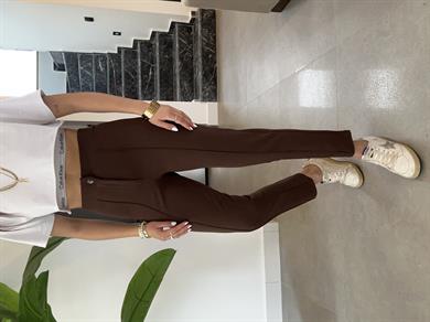 Kahve Çimalı Dar Paça Pantolon