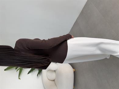 Kahve Çıtçıt Detaylı Triko Kazak