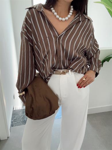 Kahve Çizgili Kraş Gömlek