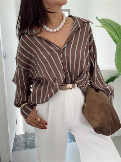 Kahve Çizgili Kraş Gömlek