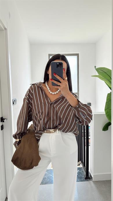 Kahve Çizgili Kraş Gömlek