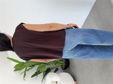 Kahve Cutwork Nakış Detaylı Tshirt