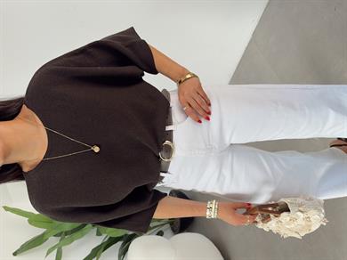 Kahve Dantel Detaylı Triko Bluz