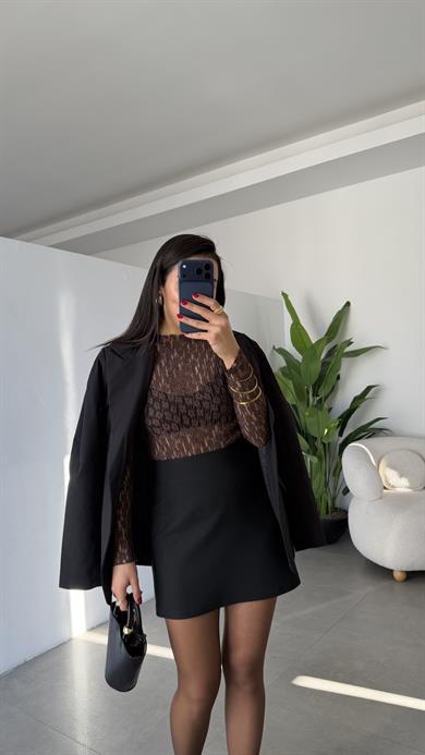 Kahve Dantel Transparan Bluz