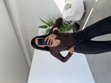 Kahve Derin V Yaka Bluz