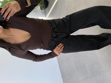 Kahve Derin V Yaka Bluz