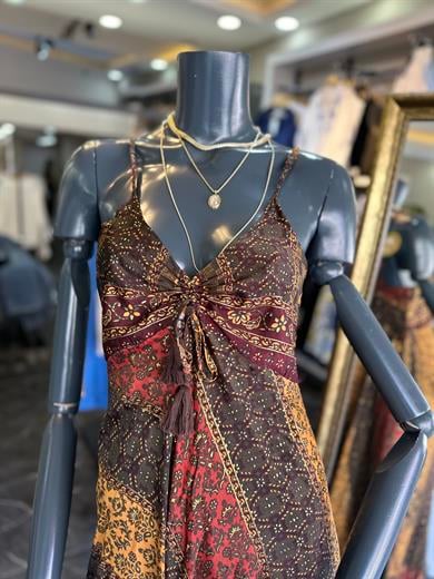 Kahve Desenli İthal Elbise