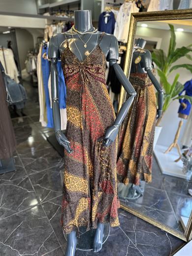 Kahve Desenli İthal Elbise