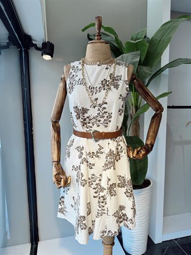 Kahve Desenli Kısa Elbise