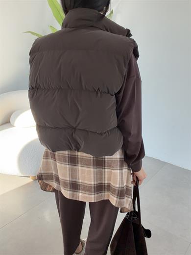 Kahve Dolumlu Dik Yaka Yelek