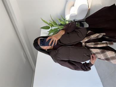 Kahve Dolumlu Dik Yaka Yelek