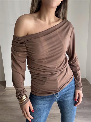 Kahve Düşük Omuz Bluz
