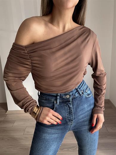Kahve Düşük Omuz Bluz