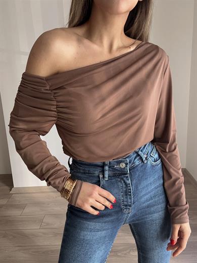 Kahve Düşük Omuz Bluz