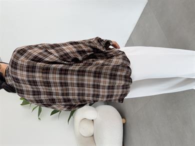 Kahve Ekose Desenli Oversize Gömlek