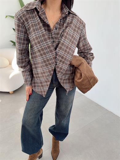 Kahve Ekose Desenli Vatkalı Vogar Gömlek