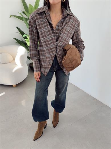 Kahve Ekose Desenli Vatkalı Vogar Gömlek