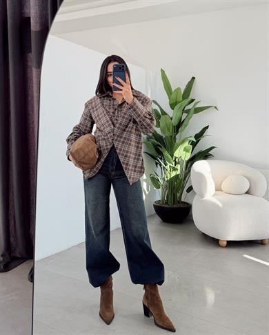 Kahve Ekose Desenli Vatkalı Vogar Gömlek