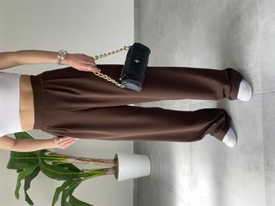 Kahve Yandan Fermuarlı Pileli Palazzo