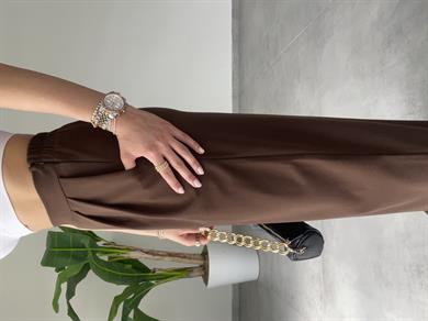 Kahve Yandan Fermuarlı Pileli Palazzo