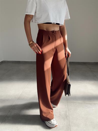 Kahve  Extra Esnek Kumaş Palazzo Pantolon