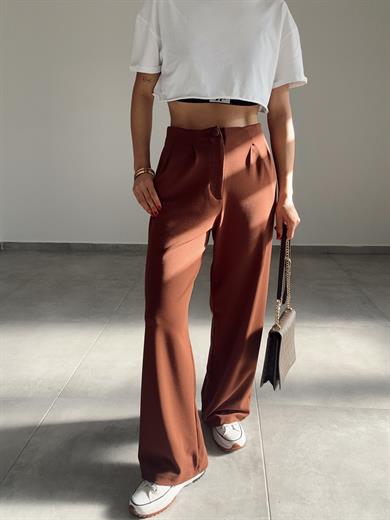Kahve  Extra Esnek Kumaş Palazzo Pantolon