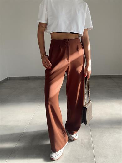 Kahve  Extra Esnek Kumaş Palazzo Pantolon