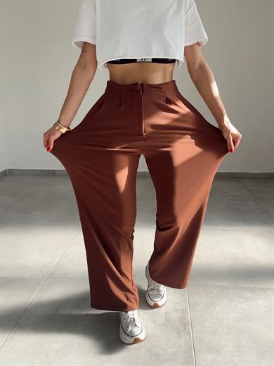 Kahve  Extra Esnek Kumaş Palazzo Pantolon