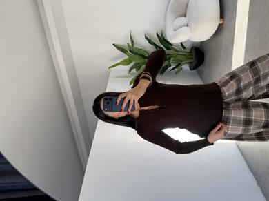 Kahve Fitilli Düğme Detaylı Bluz