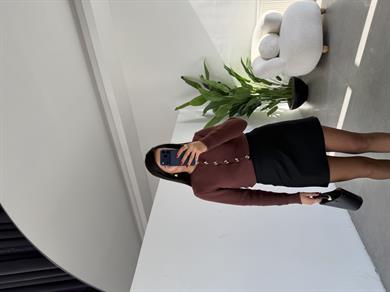 Kahve Fiyonk Düğme Detaylı Yumoş Hırka