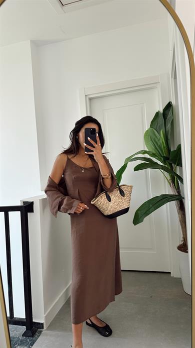 Kahve Gömlek Elbise Takım
