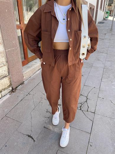 Kahve Gömlek Pantolon Takım