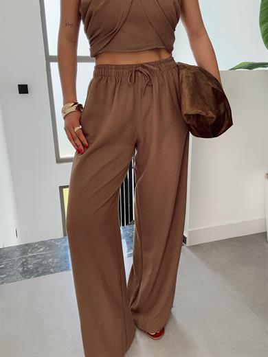 Kahve Halter Yaka Bluz Takım