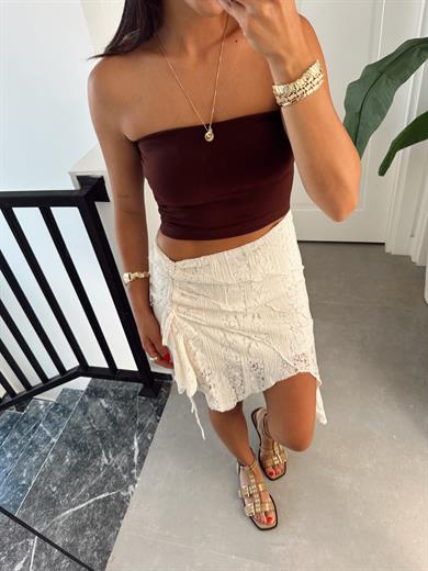 Kahve İçi Dolgulu Straplez Crop