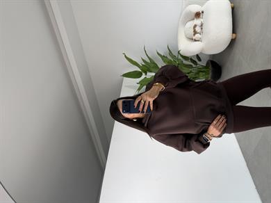 Kahve İçi Şardonlu Kapşonlu Sweatshirt