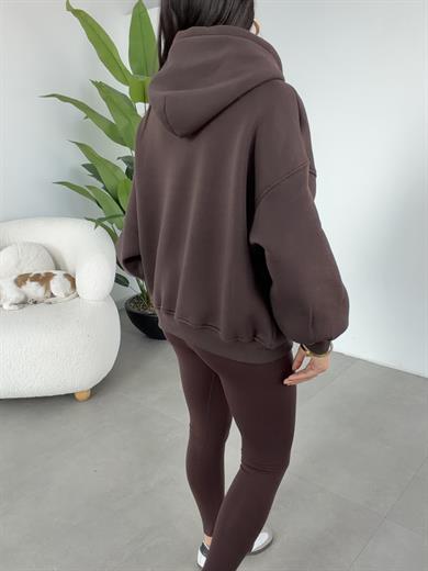 Kahve İçi Şardonlu Kapşonlu Sweatshirt