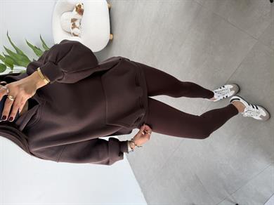 Kahve İçi Şardonlu Kapşonlu Sweatshirt