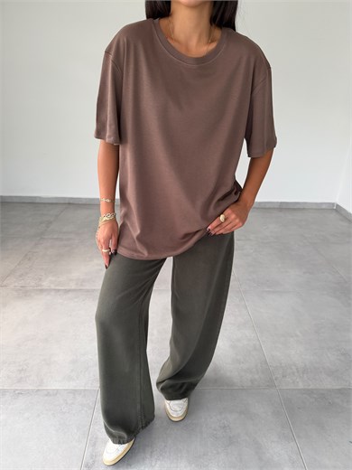 Kahve İnterlok Bisiklet Yaka Tshirt
