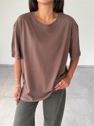 Kahve İnterlok Bisiklet Yaka Tshirt