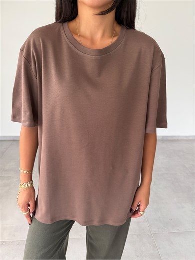 Kahve İnterlok Bisiklet Yaka Tshirt