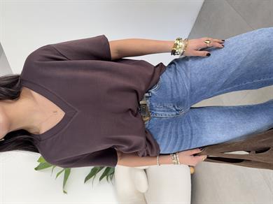 Kahve İnterlok V Yaka Salaş Body