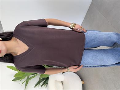 Kahve İnterlok V Yaka Salaş Body