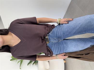 Kahve İnterlok V Yaka Salaş Body